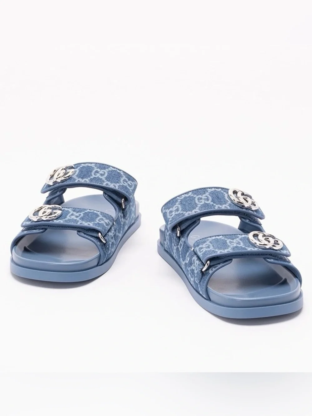 GUCCI GG logo double strap denim slides sandals - Picture 4 of 7